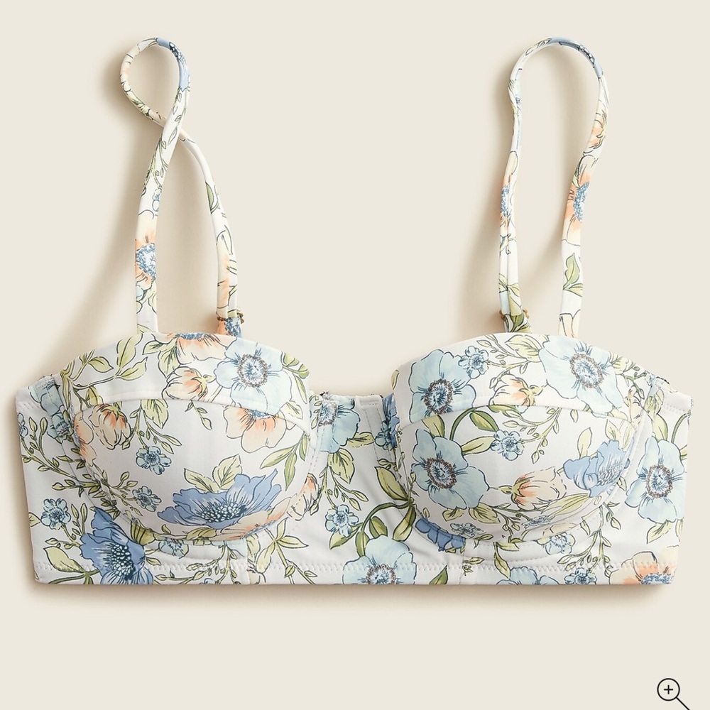 NWT J. Crew Floral Underwire Bikini Top in Cream, Blue and Peach, 34B